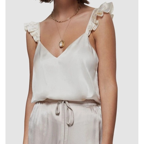 Cami NYC 100% Silk Ruffle Strap Camisole Top M Ivory Cream NWT $176 - Picture 1 of 9